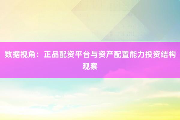 数据视角:正品配资平台与资产配置能力投资结构观察