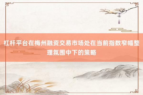 杠杆平台在梅州融资交易市场处在当前指数窄幅整理氛围中下的策略