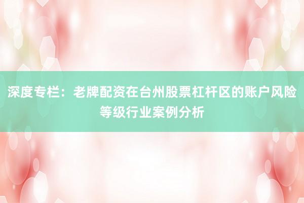 深度专栏：老牌配资在台州股票杠杆区的账户风险等级行业案例分析