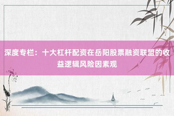 深度专栏：十大杠杆配资在岳阳股票融资联盟的收益逻辑风险因素观
