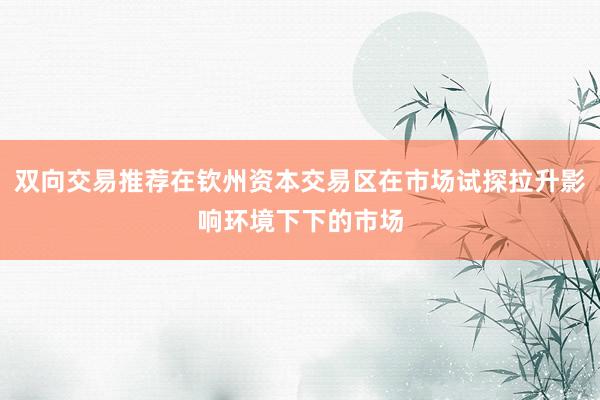 双向交易推荐在钦州资本交易区在市场试探拉升影响环境下下的市场