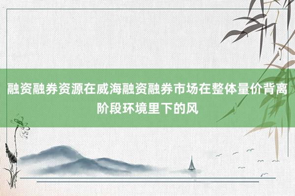 融资融券资源在威海融资融券市场在整体量价背离阶段环境里下的风