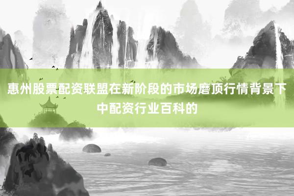 惠州股票配资联盟在新阶段的市场磨顶行情背景下中配资行业百科的