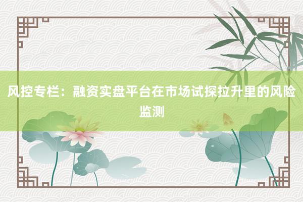 风控专栏：融资实盘平台在市场试探拉升里的风险监测