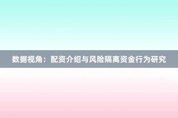 数据视角：配资介绍与风险隔离资金行为研究