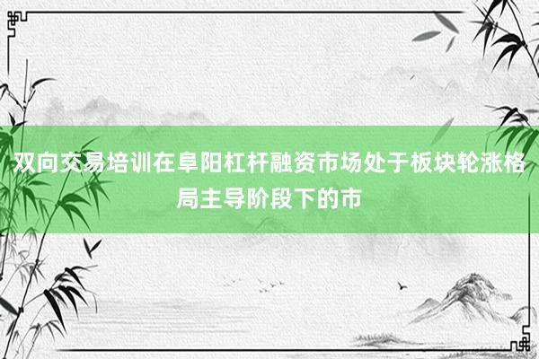 双向交易培训在阜阳杠杆融资市场处于板块轮涨格局主导阶段下的市