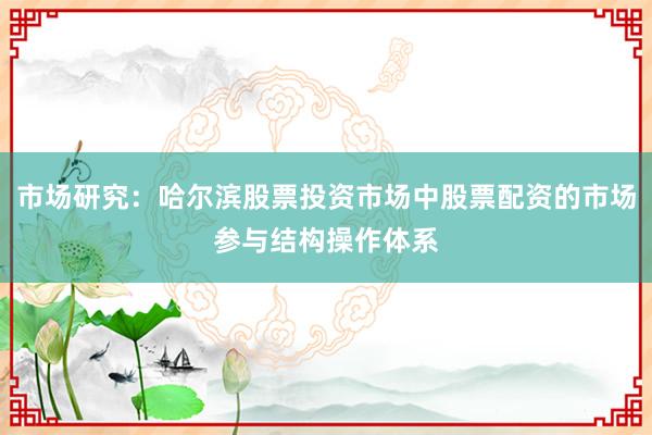 市场研究：哈尔滨股票投资市场中股票配资的市场参与结构操作体系