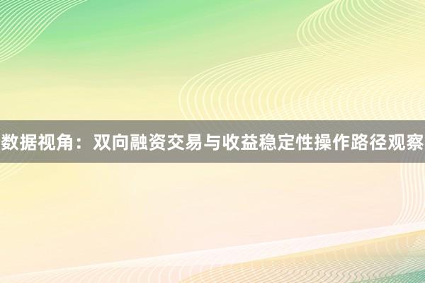数据视角：双向融资交易与收益稳定性操作路径观察