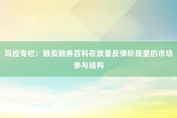 风控专栏:融资融券百科在放量反弹阶段里的市场参与结构