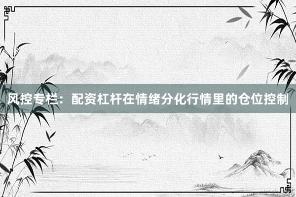 风控专栏：配资杠杆在情绪分化行情里的仓位控制