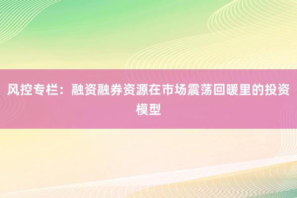 风控专栏:融资融券资源在市场震荡回暖里的投资模型