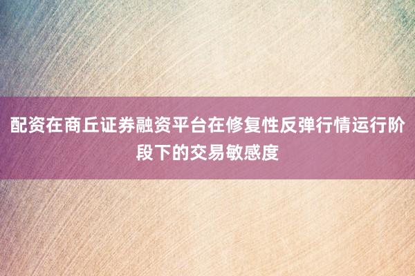 配资在商丘证券融资平台在修复性反弹行情运行阶段下的交易敏感度