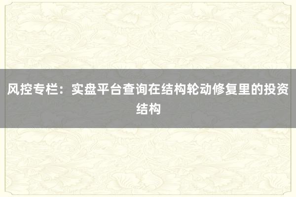风控专栏：实盘平台查询在结构轮动修复里的投资结构
