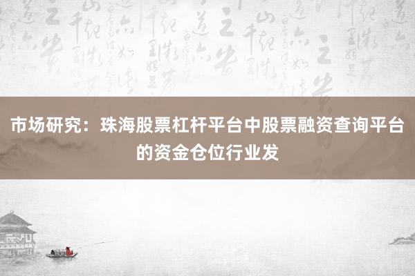 市场研究：珠海股票杠杆平台中股票融资查询平台的资金仓位行业发