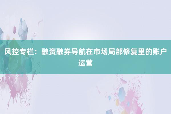 风控专栏：融资融券导航在市场局部修复里的账户运营