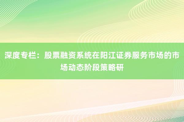 深度专栏:股票融资系统在阳江证券服务市场的市场动态阶段策略研