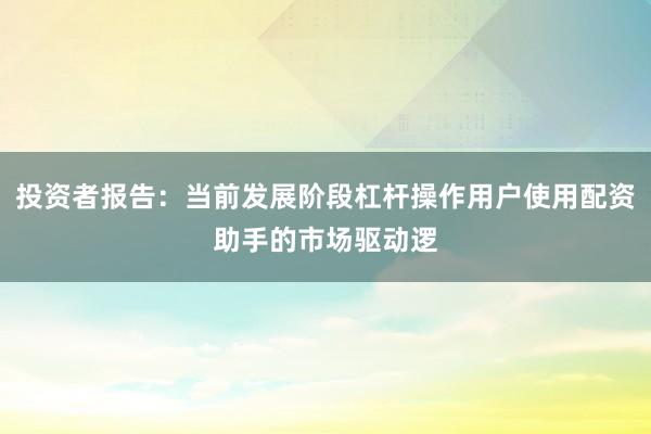 投资者报告：当前发展阶段杠杆操作用户使用配资助手的市场驱动逻