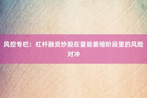 风控专栏：杠杆融资炒股在量能萎缩阶段里的风险对冲