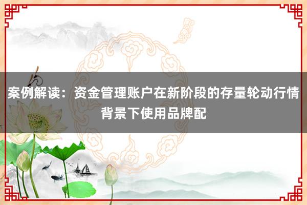 案例解读:资金管理账户在新阶段的存量轮动行情背景下使用品牌配