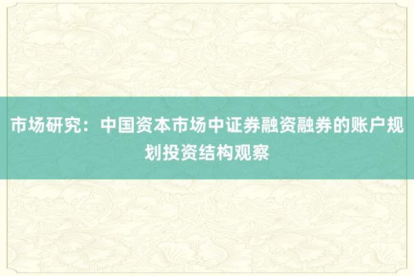 市场研究：中国资本市场中证券融资融券的账户规划投资结构观察