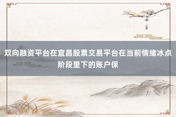 双向融资平台在宜昌股票交易平台在当前情绪冰点阶段里下的账户保