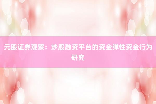 元股证券观察:炒股融资平台的资金弹性资金行为研究