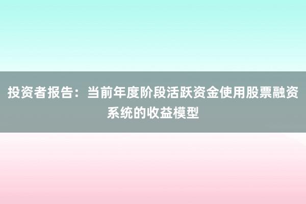 投资者报告:当前年度阶段活跃资金使用股票融资系统的收益模型