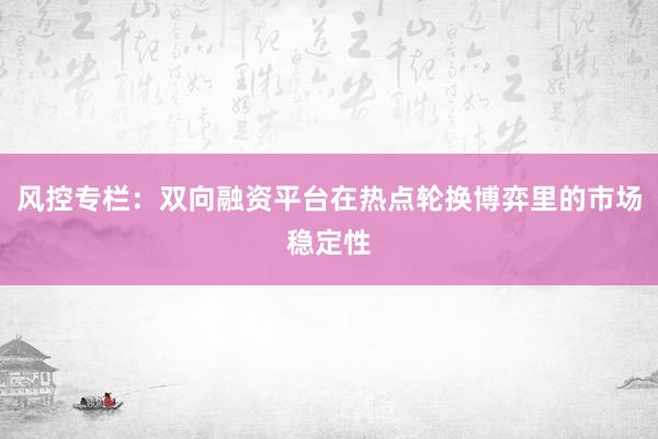 风控专栏:双向融资平台在热点轮换博弈里的市场稳定性