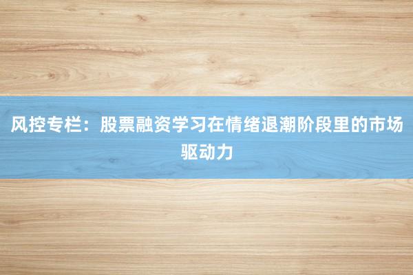 风控专栏：股票融资学习在情绪退潮阶段里的市场驱动力