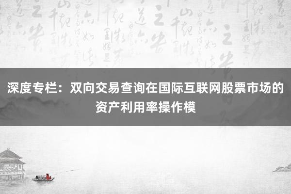 深度专栏：双向交易查询在国际互联网股票市场的资产利用率操作模