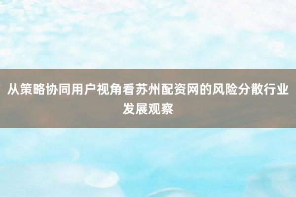 从策略协同用户视角看苏州配资网的风险分散行业发展观察