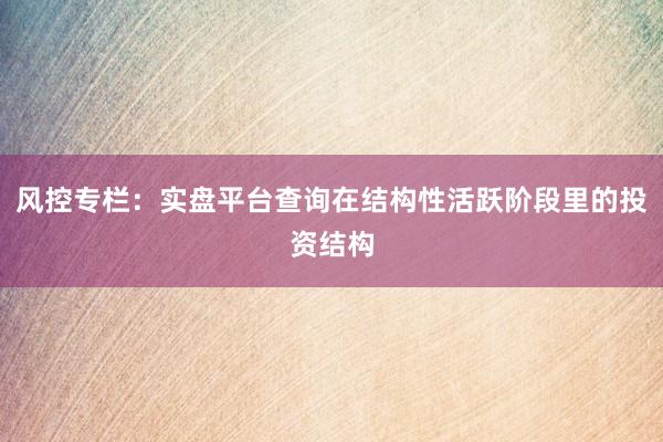 风控专栏:实盘平台查询在结构性活跃阶段里的投资结构
