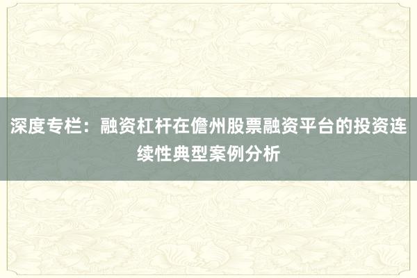 深度专栏：融资杠杆在儋州股票融资平台的投资连续性典型案例分析