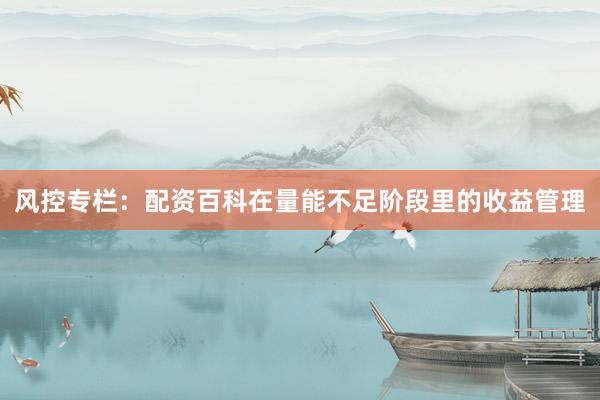 风控专栏：配资百科在量能不足阶段里的收益管理