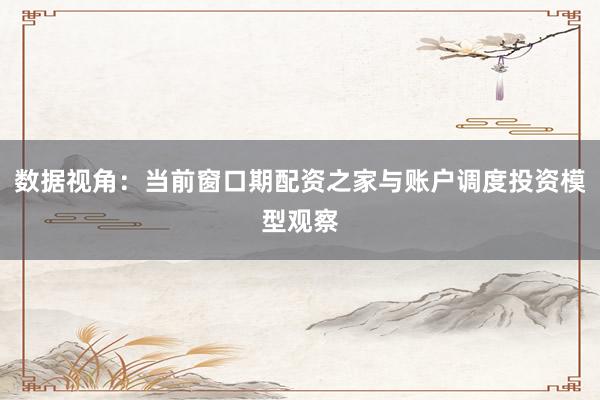 数据视角：当前窗口期配资之家与账户调度投资模型观察