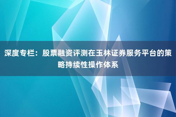 深度专栏：股票融资评测在玉林证券服务平台的策略持续性操作体系