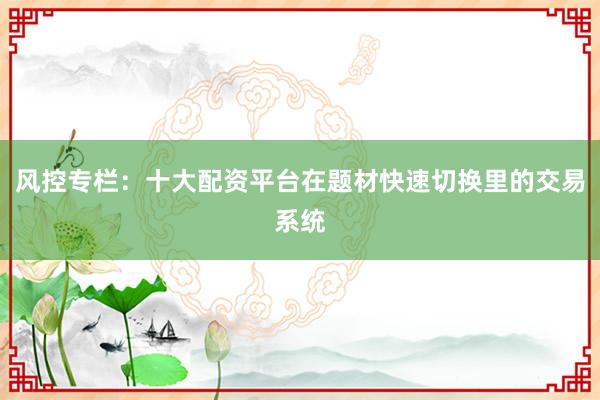 风控专栏：十大配资平台在题材快速切换里的交易系统