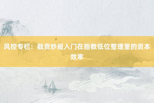 风控专栏：融资炒股入门在指数低位整理里的资本效率