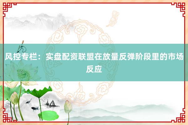 风控专栏:实盘配资联盟在放量反弹阶段里的市场反应