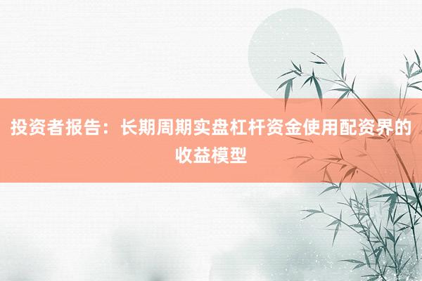 投资者报告：长期周期实盘杠杆资金使用配资界的收益模型