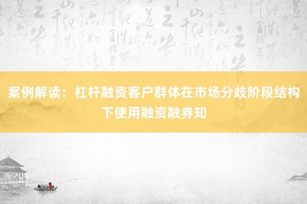 案例解读:杠杆融资客户群体在市场分歧阶段结构下使用融资融券知