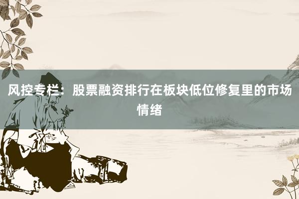 风控专栏：股票融资排行在板块低位修复里的市场情绪
