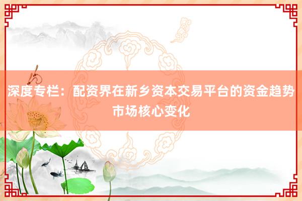 深度专栏:配资界在新乡资本交易平台的资金趋势市场核心变化