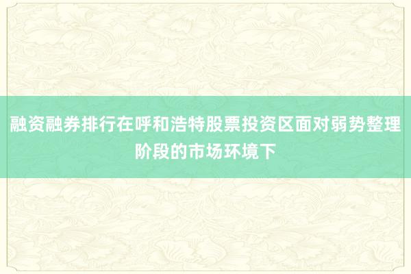 融资融券排行在呼和浩特股票投资区面对弱势整理阶段的市场环境下