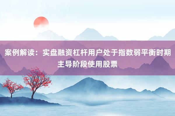 案例解读:实盘融资杠杆用户处于指数弱平衡时期主导阶段使用股票