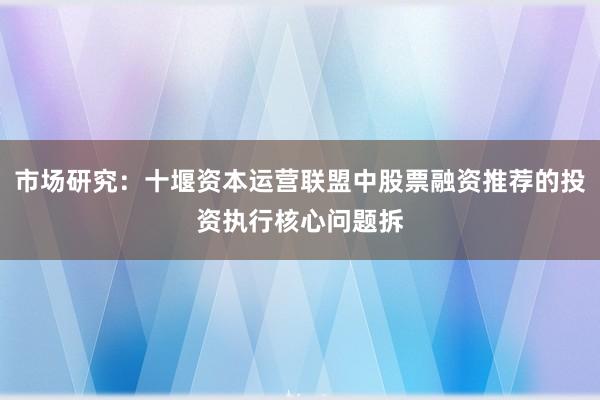 市场研究:十堰资本运营联盟中股票融资推荐的投资执行核心问题拆