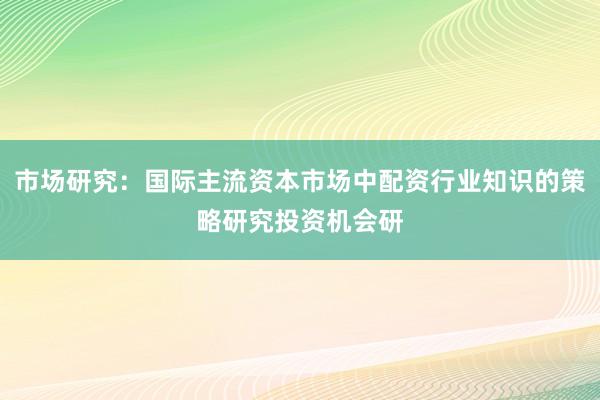 市场研究:国际主流资本市场中配资行业知识的策略研究投资机会研