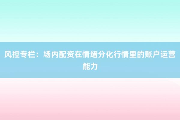 风控专栏:场内配资在情绪分化行情里的账户运营能力