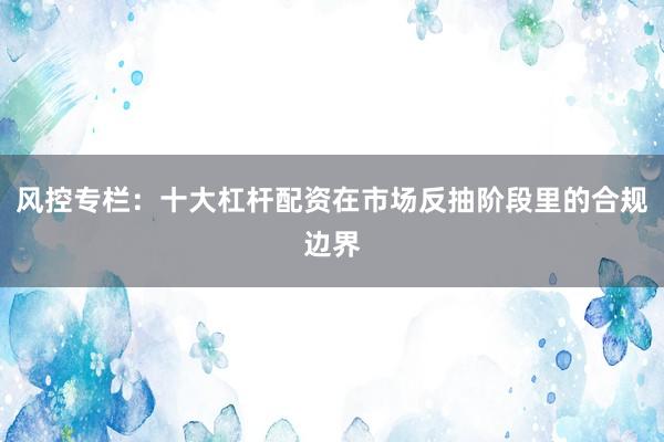 风控专栏：十大杠杆配资在市场反抽阶段里的合规边界