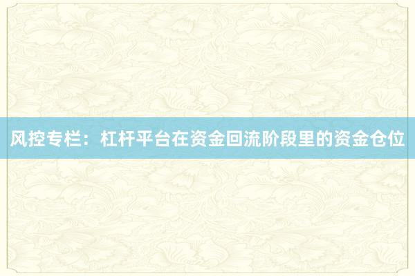 风控专栏：杠杆平台在资金回流阶段里的资金仓位